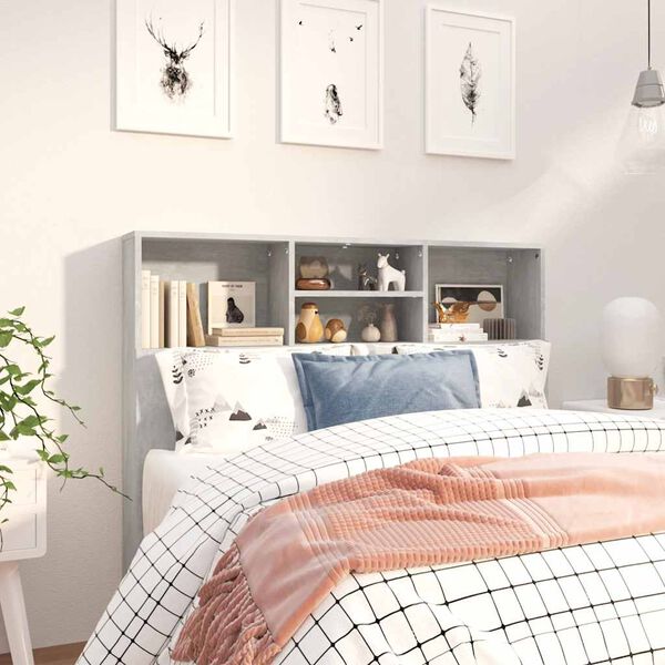 vidaXL Табла за легло тип шкаф, бетонно сива, 120x19x103,5 см