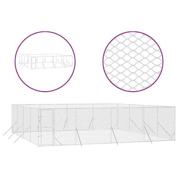 vidaXL Външна клетка за куче сребриста 8x8x2 м поцинкована стомана