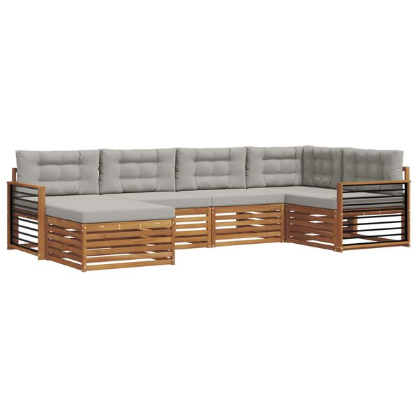 vidaXL Комплект дивани за открито 6 pcs Естествено и светло сиво