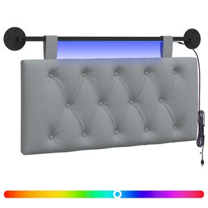 vidaXL Табла за легло висяща С LED осветление Светлосиво Текстил
