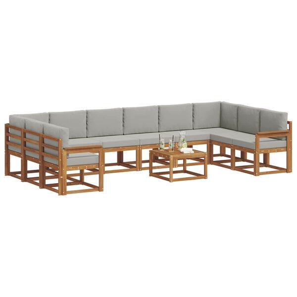 vidaXL Комплект дивани за открито 11 pcs Естествено и светло сиво