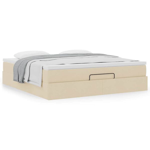 vidaXL Османска легло с матрак, кремаво, 160x200 см, плат