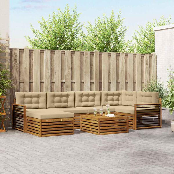 vidaXL Комплект дивани за открито 7 pcs Натурален и Бежов