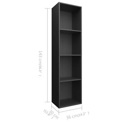 vidaXL Библиотека/ТВ шкаф, черна, 36x30x143 см, ПДЧ