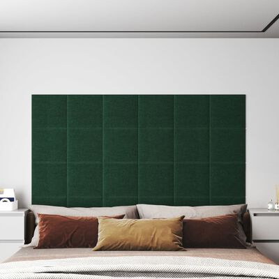 vidaXL Стенни панели, 12 бр, тъмнозелени, 30x30 см, плат, 1,08 м²