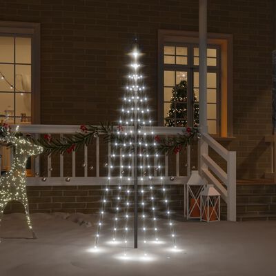 vidaXL Коледна елха на флагщок, студено бяло, 108 LED, 180 см