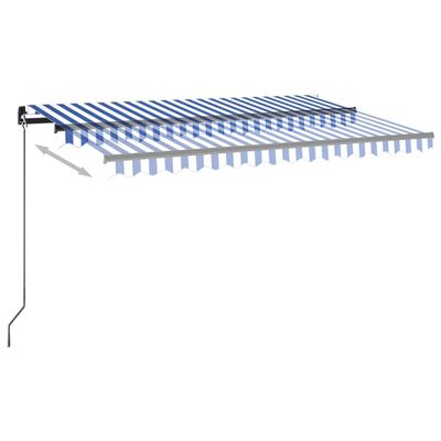 vidaXL Автоматичен сенник LED сензор за вятър 450x350 см синьо и бяло