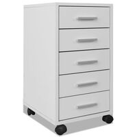 vidaXL Офис шкаф с колелца, 5 чекмеджета, бял