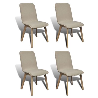 vidaXL Трапезни столове, 4 бр, бежов плат и дъбова дървесина масив