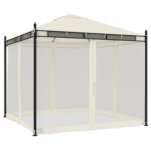vidaXL Беседка с мрежести стени, кремава, 2,93x2,93 м, стомана