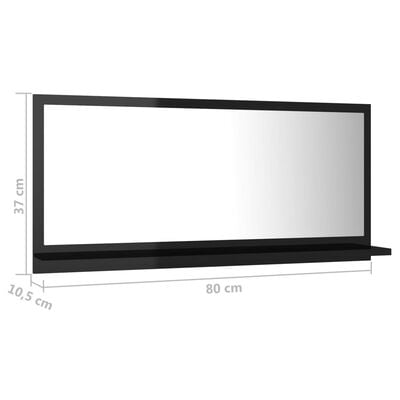 vidaXL Огледало за баня, черен гланц, 80x10,5x37 см, ПДЧ