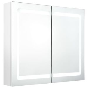 vidaXL LED шкаф с огледало за баня, сияйно бяло, 80x12x68 см