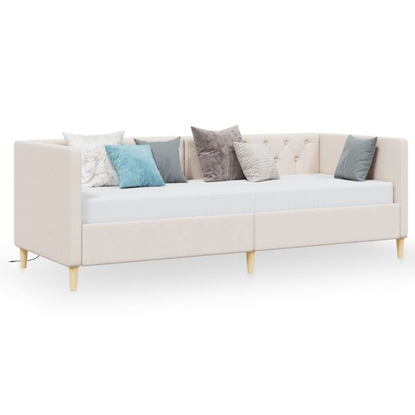vidaXL Дневно легло, USB, кремаво, текстил 90х200 см