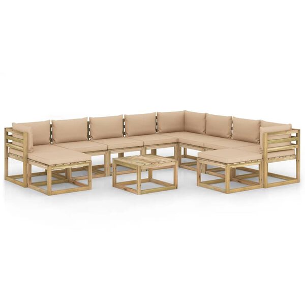 vidaXL Градински лаундж комплект 11 части възглавници импрегниран бор