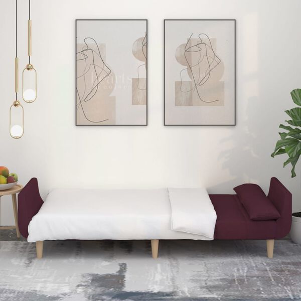 vidaXL 2-местно разтегателно канапе с две възглавници, лилаво, текстил