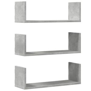 vidaXL Стенни рафтове, 3 бр, бетонно сив, 58x18x18 см, инженерно дърво