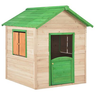 vidaXL Детска къща за игра, чамова дървесина, зелена