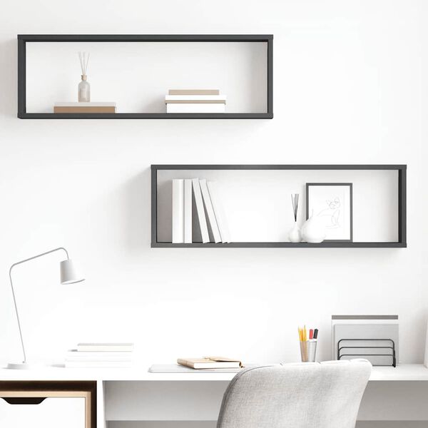 vidaXL Стенни кубични рафтове 2 бр, сиви, 80x15x26,5см инженерно дърво