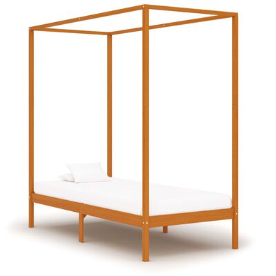 vidaXL Рамка за легло с балдахин, меденокафява, бор масив, 100x200 см