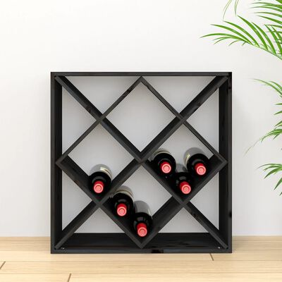 vidaXL Шкаф за вино, черен, 62x25x62 см, борово дърво масив