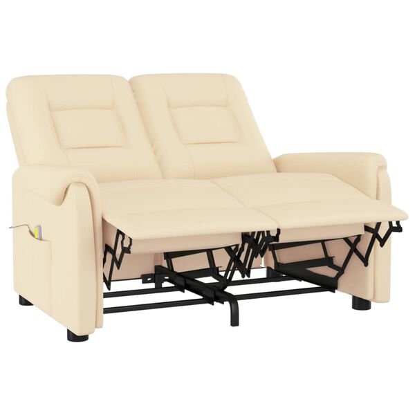 vidaXL 2-местен масажен реклайнер, кремаво, изкуствена кожа