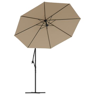 vidaXL Градински чадър с LED осветление стоманен прът 300 см таупе