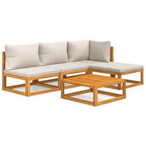 vidaXL Градински комплект със светлосиви възглавници, 5 части, масив