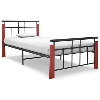vidaXL Рамка за легло, метал и дъбов масив, 100x200 см