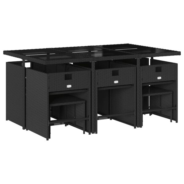 vidaXL Градински комплект с възглавници 11 части полиратан черен