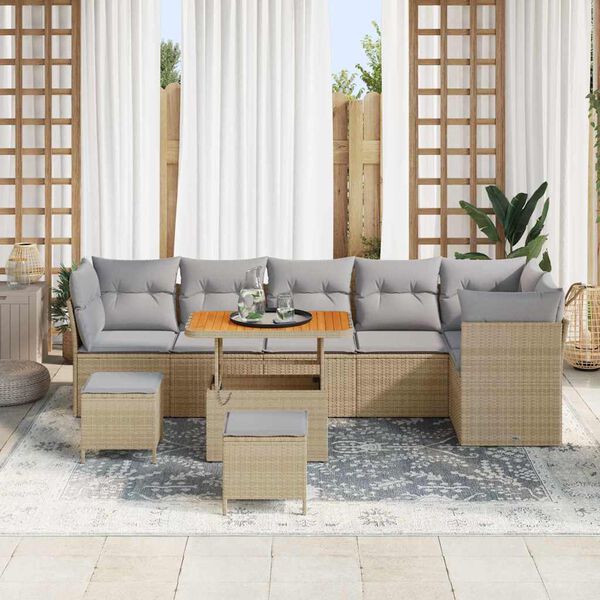 vidaXL Градински Софа Комплект с възглавница 9 pcs бежово и светлосиво