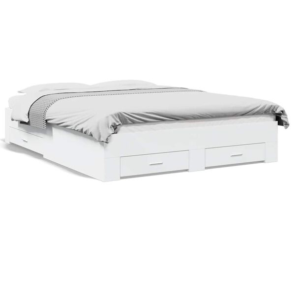 vidaXL Рамка за легло, с чекмеджета, без матрак, бяла, 150x200 см
