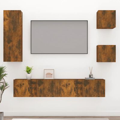 vidaXL Комплект ТВ шкафове от 5 части, опушен дъб, инженерно дърво