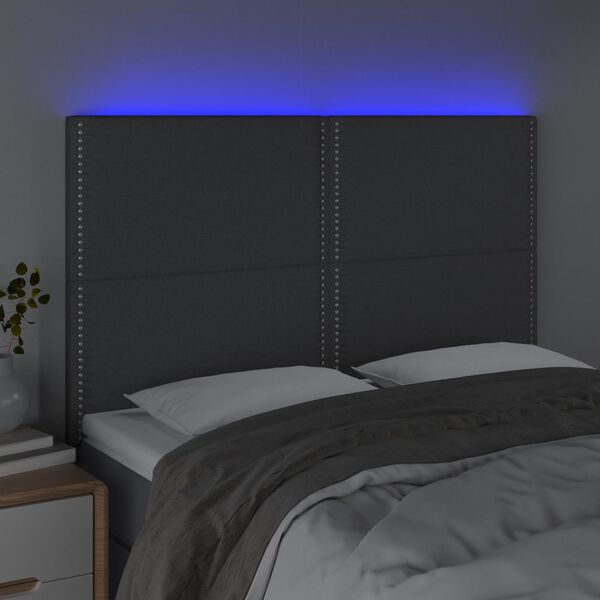 vidaXL LED горна табла за легло, тъмносива, 144x5x118/128 см, плат
