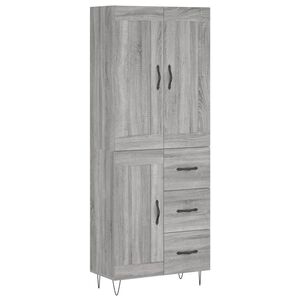 vidaXL Висок шкаф, сив сонома, 69,5x34x180 см, инженерно дърво