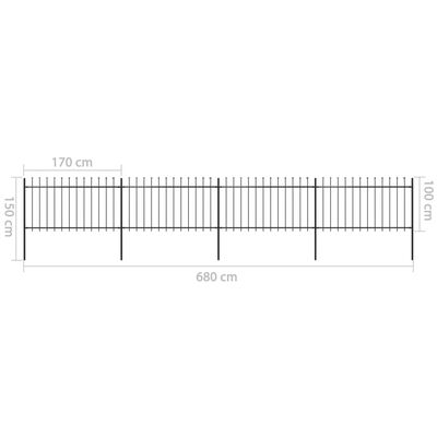 vidaXL Градинска ограда с пики, стомана, 6,8x1 м, черна