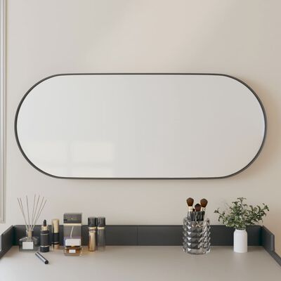 vidaXL Стенно огледало, черно, 25x60 см, овално