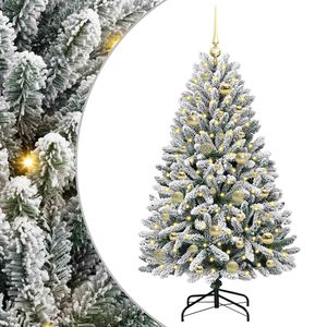 vidaXL Изкуствено коледно дърво с хингед Зелен и бял 120 cm