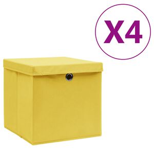vidaXL Кутии за съхранение с капаци 4 бр 28x28x28 см жълти