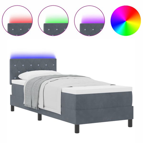 vidaXL LED кутия за пружини с легло Тъмен сив 80 x 200 cm Кадифе