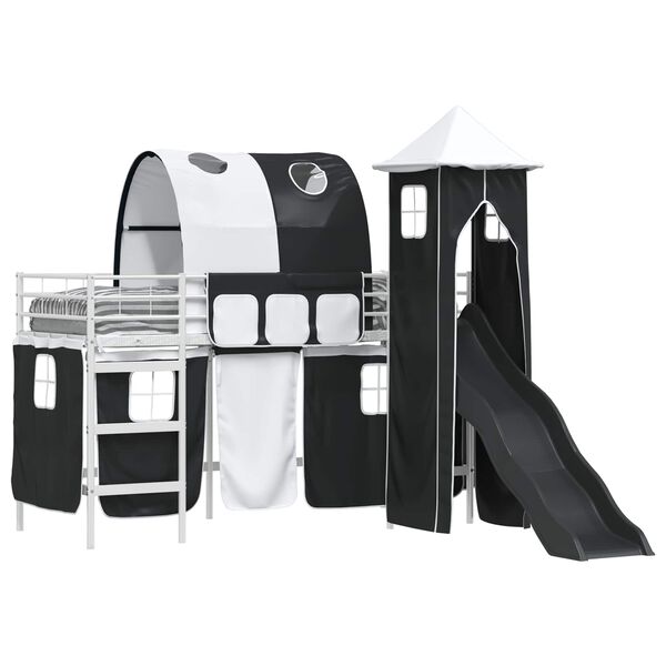 vidaXL Легло на двуетажно легло за деца Бял и черен 74,5 x 190 см