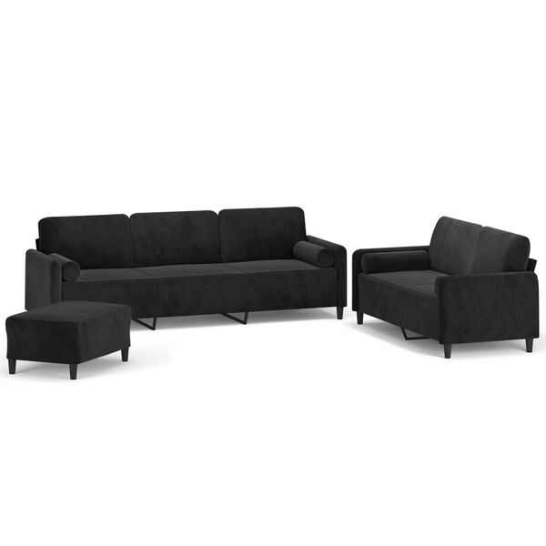 vidaXL Комплект дивани от 3 части с възглавници, черен, кадифе