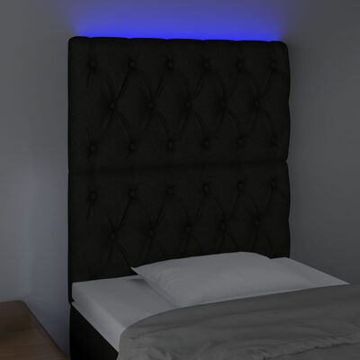 vidaXL LED горна табла за легло, черна, 80x7x118/128 см, плат