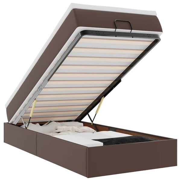 vidaXL Османска легло с матрак, кафяво, 90x200 см, изкуствена кожа