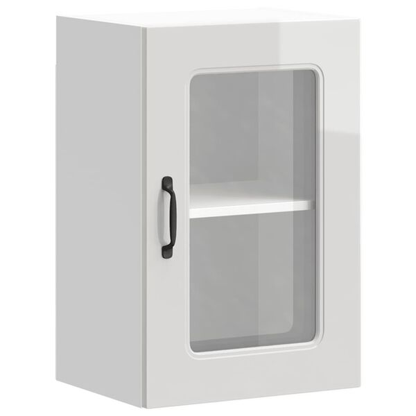 vidaXL Кухненски стенен шкаф със стъклена врата "Kalmar" с висок гланц, бяло инженерно дърво