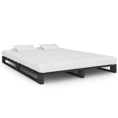vidaXL Палетна рамка за легло, сива, бор масив, 140х200 см