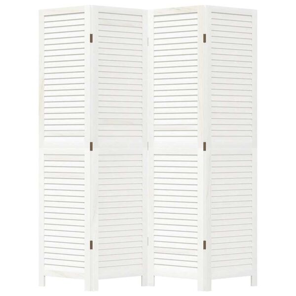 vidaXL Разделител за стая, 4 панела, бял, дърво пауловния масив