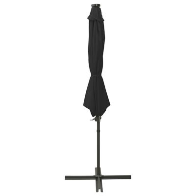 vidaXL Чадър с чупещо рамо, прът и LED лампи, черен, 300 см