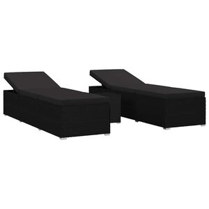 vidaXL Градински шезлонги с възглавница 3 pcs Черно Полиратан