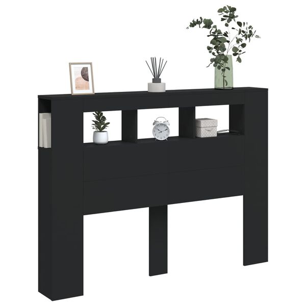 vidaXL LED горна табла, черна, 140x18,5x103,5 см, инженерно дърво