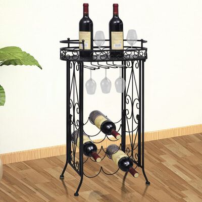 vidaXL Метална стойка за вино с табла и поставки за чаши - 9 бутилки